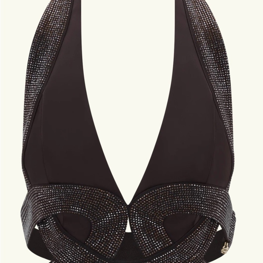 Meshki Black Rhinestone Halter Crop Top